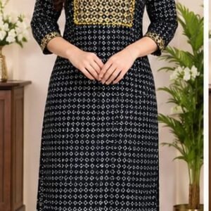 ELEGANT BLACK GOLDEN PRINTED JARI KURTI AND PANT SET