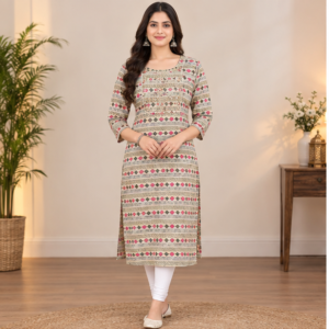 Es kurti ko ai women model ko pahana kr shop ke liye photo bna do Front Back Nick Right side