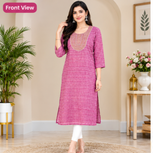 Women's Stylish Printed Straight Kurti Designer Neckline